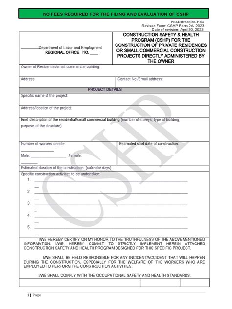 PM NCR 03.08 F.04 Form2A CSHP Application Form Residential .